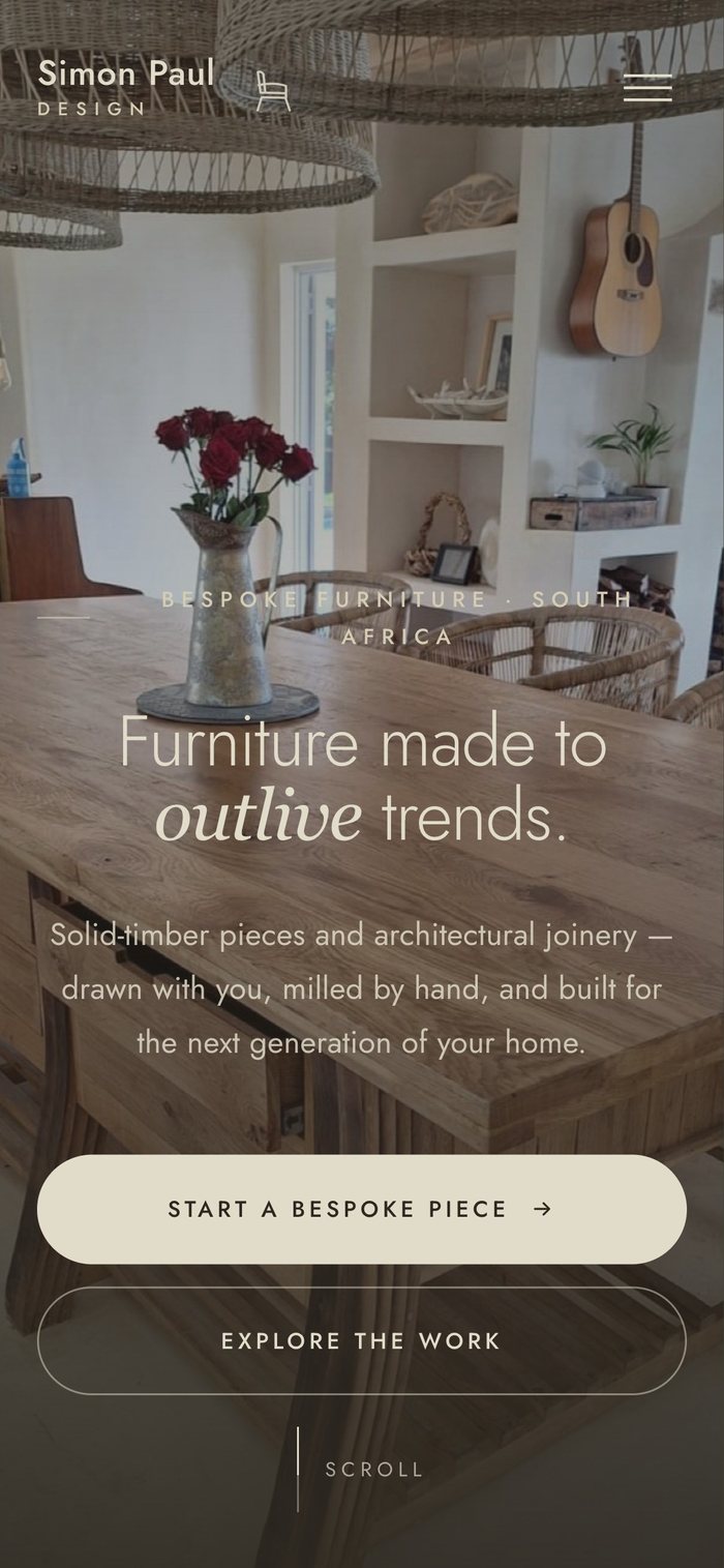 Simon Paul Design mobile view